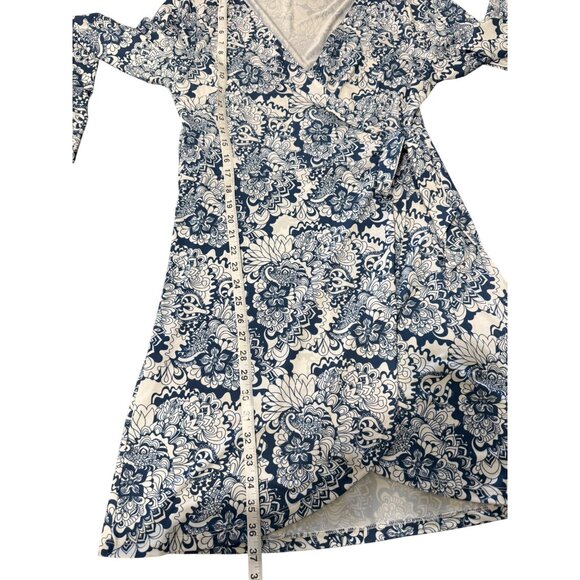 Jean-Pierre Klifa Floral Wrap Dress Blue  White Long Sleeve Stretchy Womens XL - Picture 5 of 8